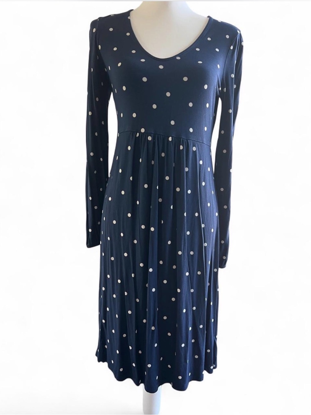 Boden Hattie Blue Polka Dot V-Neck Jersey Midi Dress Size US 4L (UK 8L)